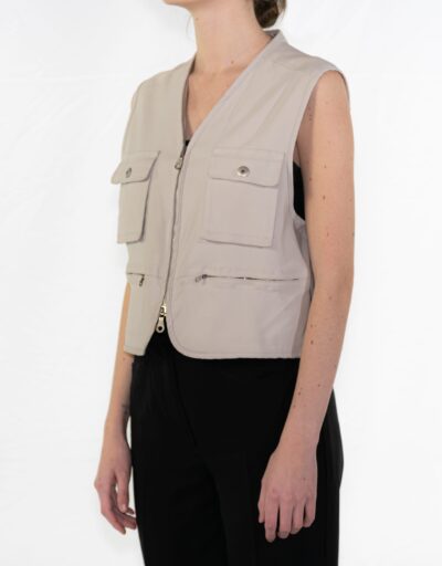 Gilet Beige con Zip e Tasche Utility 5