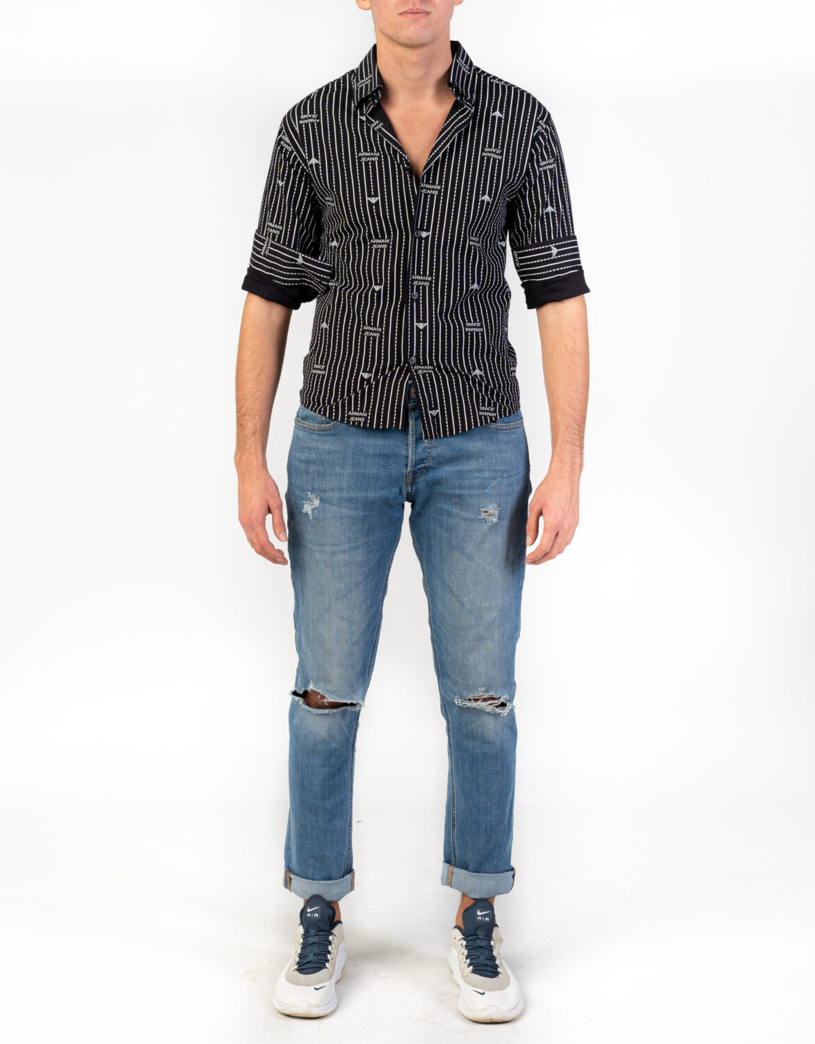 Camicia Armani jeans Nera a Righe Bianca